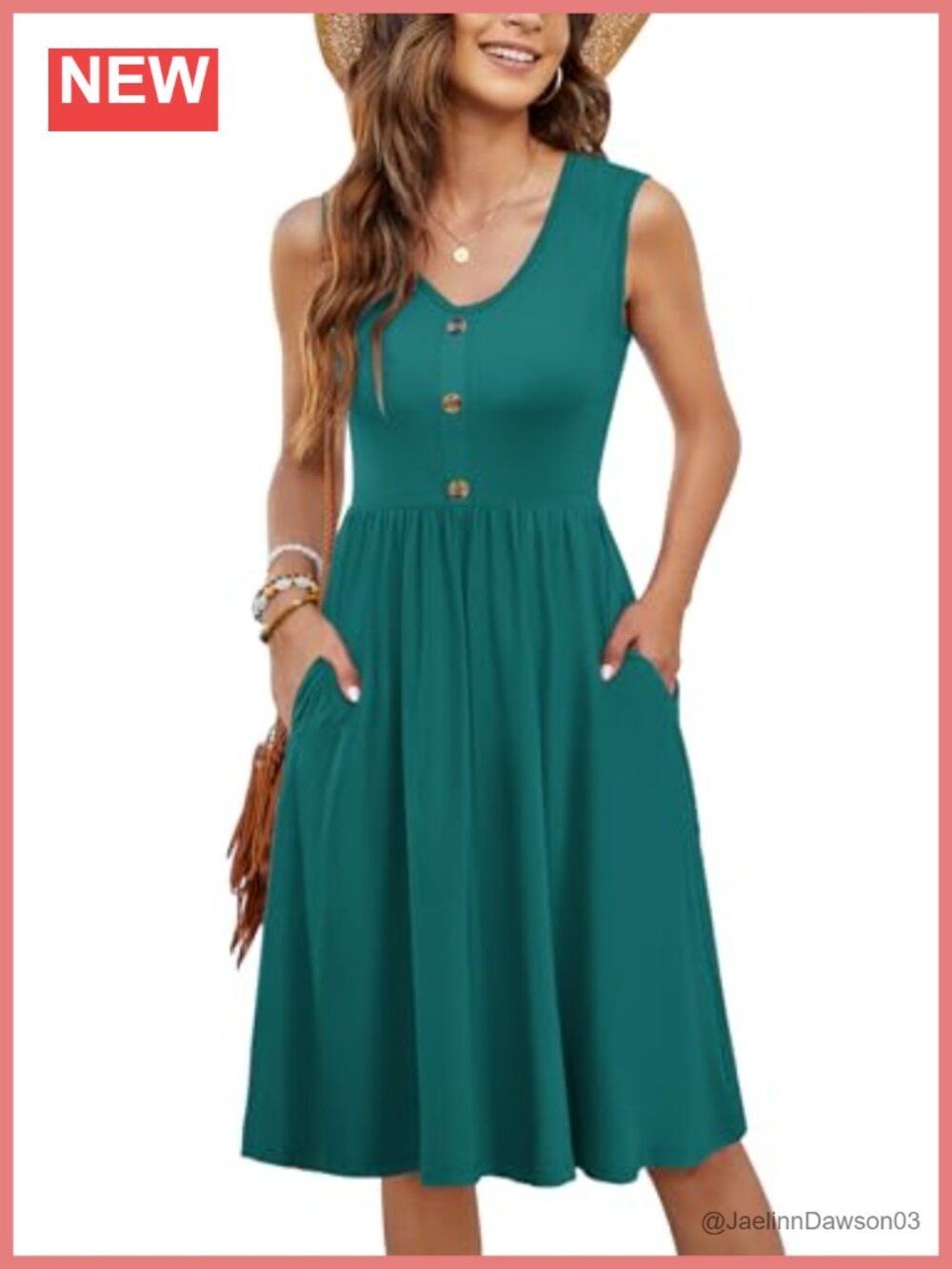 Women Summer Casual Midi Sundress with Pockets Sleeveless
